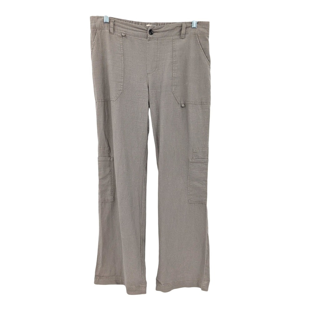 Happily Grey Linen Blend Cargo Pants Taupe Relaxed Utility Size L